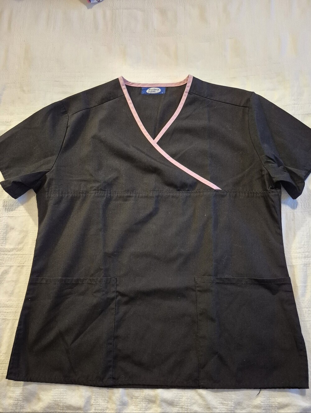 Factory Uniforms women's small black with pink trim scrub top uniform VGUC